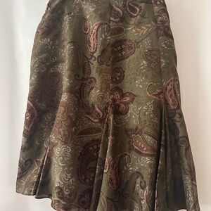 Ralph Lauren Green and Red Midi A-Line Skirt